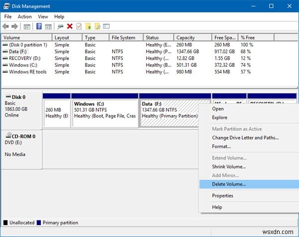 วิธีลบไดรฟ์ข้อมูลหรือพาร์ติชั่นไดรฟ์ใน Windows 11/10 