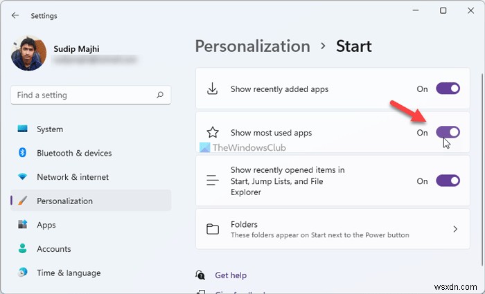 วิธีแสดงหรือซ่อนแอพที่ใช้บ่อยที่สุดใน Start Menu บน Windows 11 