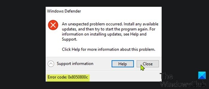 แก้ไขรหัสข้อผิดพลาดของ Windows Defender 0x8050800c บน Windows 11/10 
