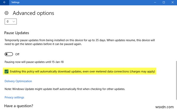 อนุญาตให้ดาวน์โหลด Windows Updates โดยอัตโนมัติผ่าน Metered Connections 