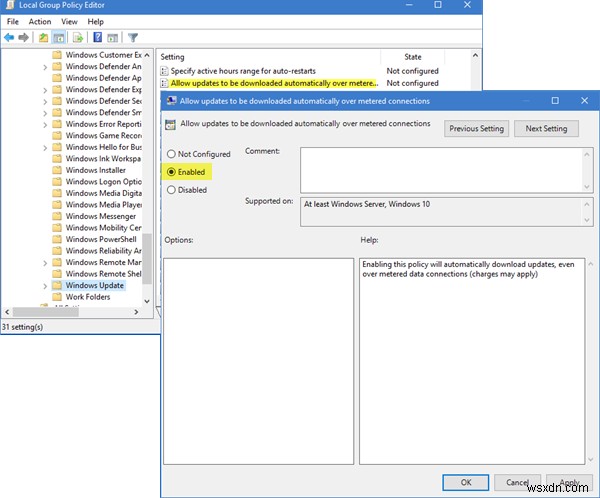 อนุญาตให้ดาวน์โหลด Windows Updates โดยอัตโนมัติผ่าน Metered Connections 