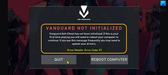 แก้ไขรหัสข้อผิดพลาด VALORANT Vanguard 128, 57 บน Windows PC 