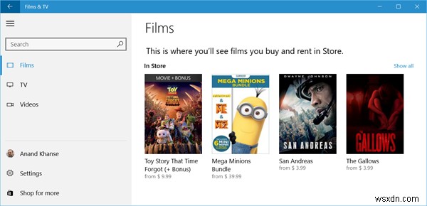 ซื้อหรือเช่าเนื้อหาภาพยนตร์หรือทีวีผ่านแอปภาพยนตร์และทีวีใน Windows 11/10 