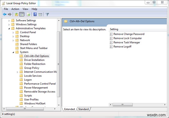 ปรับแต่งตัวเลือกหน้าจอ Ctrl+Alt+Del โดยใช้ Group Policy หรือ Registry ใน Windows 11/10 