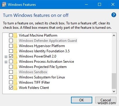 รายการ Windows Sandbox เป็นสีเทาหรือเป็นสีเทา 