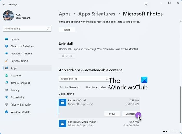 วิธีถอนการติดตั้ง App Addons ของ Microsoft Store Apps ใน Windows 11/10 