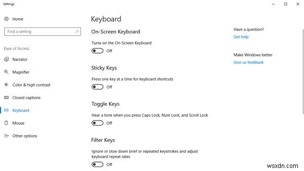 ตัวเลือกและการตั้งค่าแป้นพิมพ์บนหน้าจอของ Windows ใน Windows 11/10 