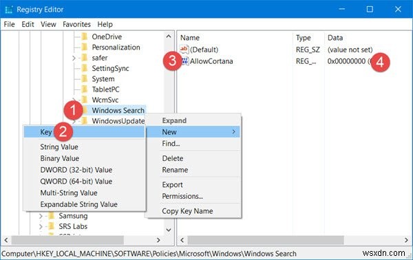 วิธีปิดการใช้งาน Cortana อย่างสมบูรณ์ใน Windows 11/10 ผ่าน Registry หรือ Group Policy 