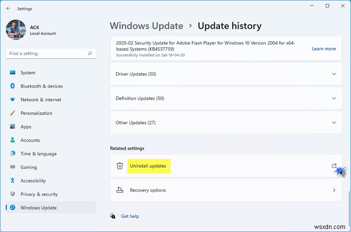 วิธีถอนการติดตั้ง Windows Updates ใน Windows 11/10 