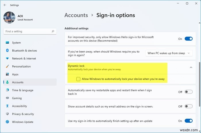 Dynamic Lock ไม่ทำงานหรือหายไปใน Windows 11/10 