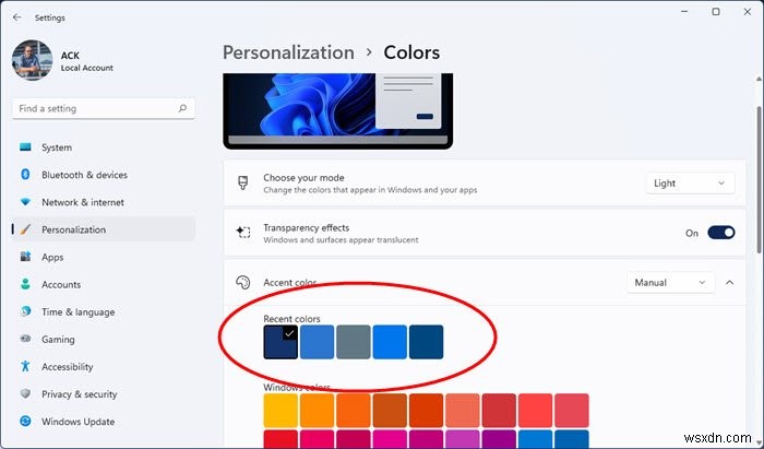 วิธีลบประวัติสีล่าสุดใน Windows 11/10 