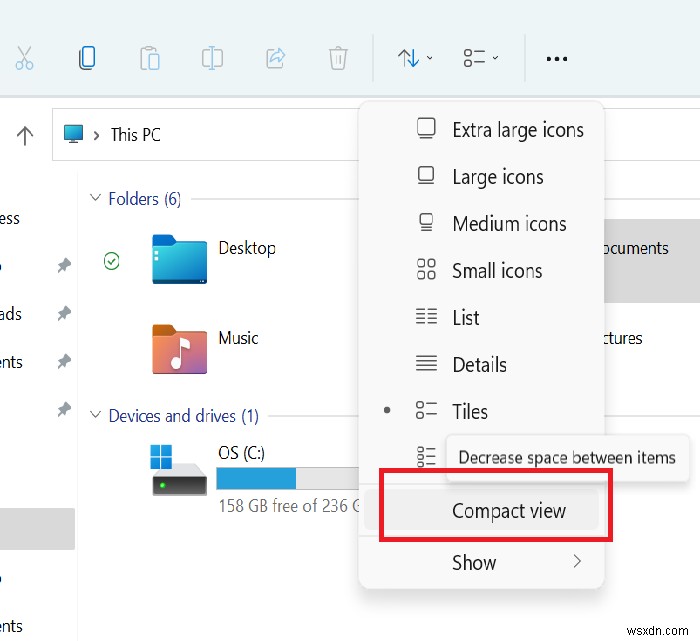 วิธีลดช่องว่างระหว่างรายการใน Windows 11 Explorer 