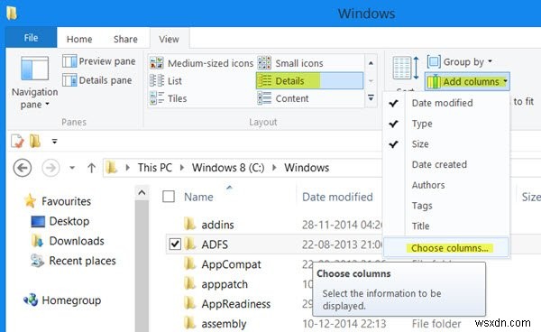วิธีเพิ่มคอลัมน์อย่างถาวรในโฟลเดอร์ทั้งหมดใน Explorer ใน Windows 11/10 