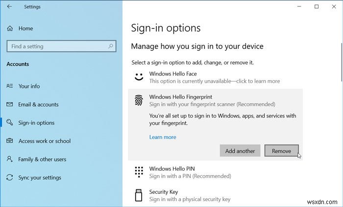 วิธีลบลายนิ้วมือออกจาก Windows Hello ใน Windows 11/10 