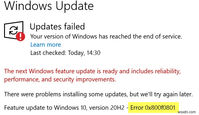 วิธีแก้ไขข้อผิดพลาด Windows Update 0x800f0801 