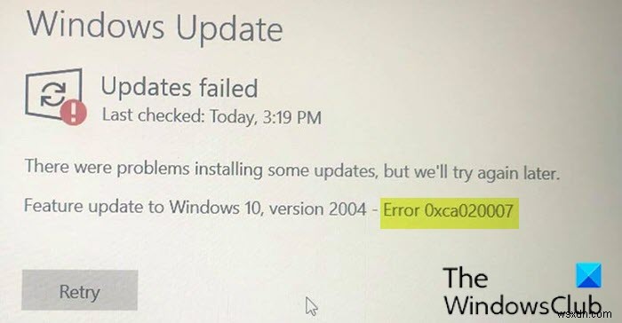 แก้ไขข้อผิดพลาด Windows Update 0xca020007 บน Windows 11/10 