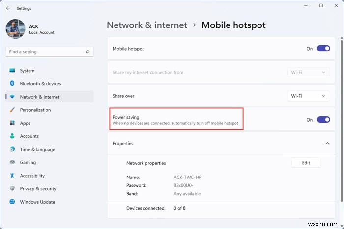 วิธีหยุด Mobile Hotspot ไม่ให้ปิดใน Windows 11/10 