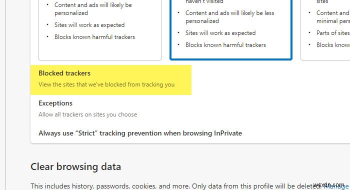 วิธีดูหรือลบตัวติดตามที่ถูกบล็อกทั้งหมดใน Microsoft Edge 