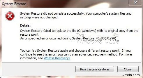 การคืนค่าระบบไม่ทำงาน ล้มเหลวหรือไม่สำเร็จใน Windows 11/10 