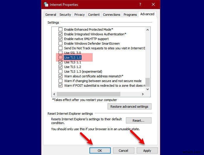 วิธีปิดการใช้งาน TLS 1.0 ใน Windows 11/10 