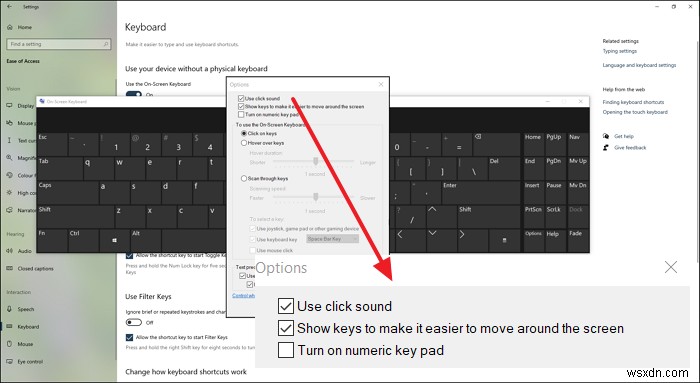 วิธีปิดเสียงคีย์บอร์ดสำหรับคีย์บอร์ดบนหน้าจอใน Windows 10 