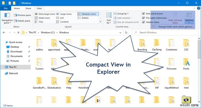 วิธีปิดการใช้งาน Compact View ใน File Explorer ใน Windows 11/10 
