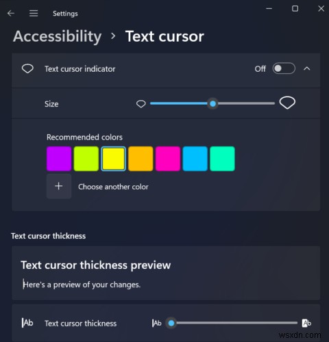 เปลี่ยนขนาด สี และความหนาของตัวบ่งชี้เคอร์เซอร์ข้อความใน Windows 11/10 