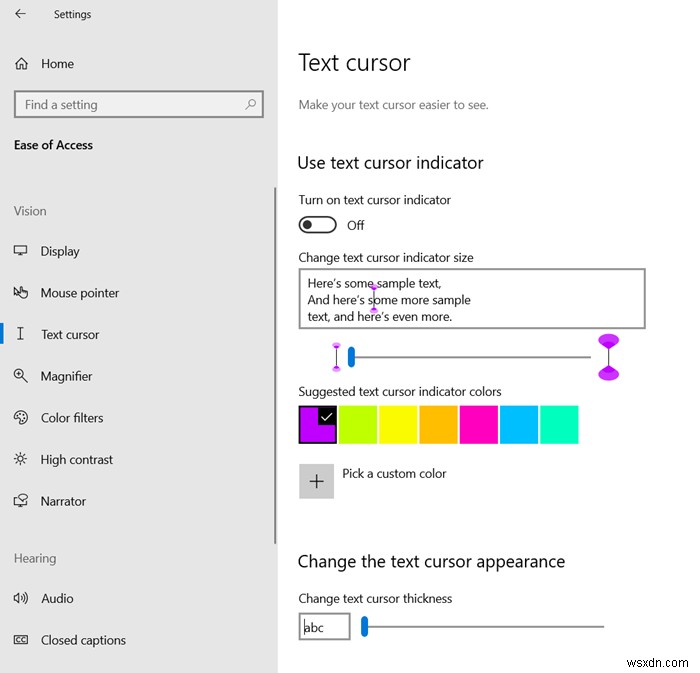 เปลี่ยนขนาด สี และความหนาของตัวบ่งชี้เคอร์เซอร์ข้อความใน Windows 11/10 
