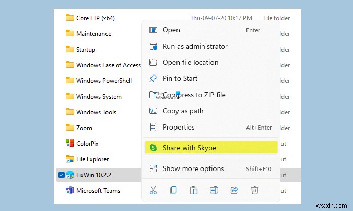 วิธีลบรายการ Share with Skype Context Menu ใน Windows 11/10 