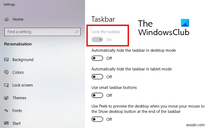 วิธีปิดการใช้งานตัวเลือกล็อคแถบงานในการตั้งค่า Windows 10 