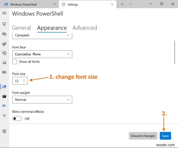 วิธีเปลี่ยนขนาดแบบอักษรและน้ำหนักแบบอักษรสำหรับโปรไฟล์ Windows Terminal ใน Windows 10 