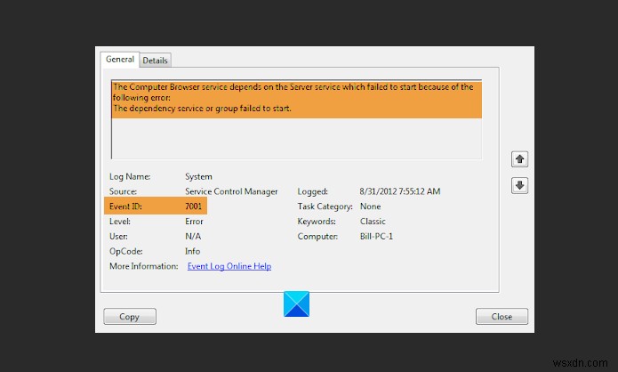 แก้ไข Service Control Manager Event ID 7001 บน Windows 11/10 