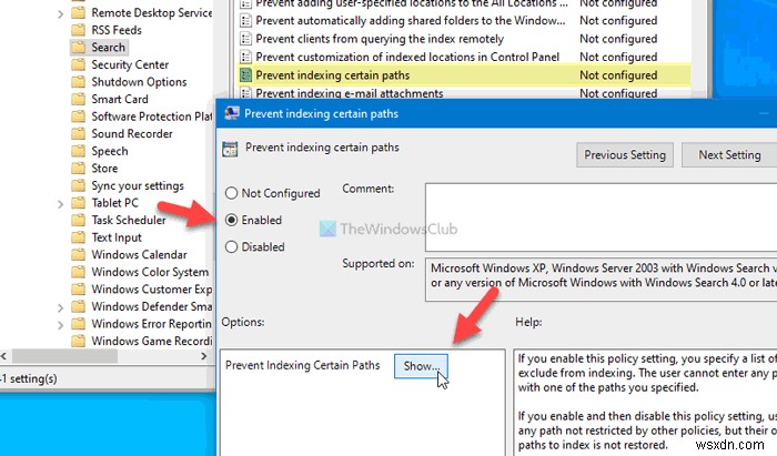 วิธีป้องกันผู้ใช้จากการจัดทำดัชนีเส้นทางเฉพาะในดัชนีการค้นหาใน Windows 10 