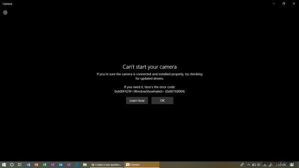 Windows ไม่สามารถเริ่มกล้องของคุณได้ ข้อผิดพลาด 0xA00F429F 