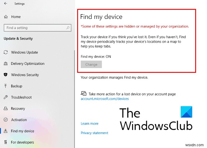 วิธีปิดการใช้งานตัวเลือก Find my Device ในการตั้งค่า Windows 11/10 