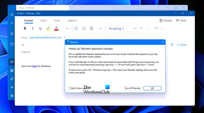วิธีใช้โปรแกรมผู้บรรยายเพื่อเขียนอีเมลในแอพเมลของ Windows 