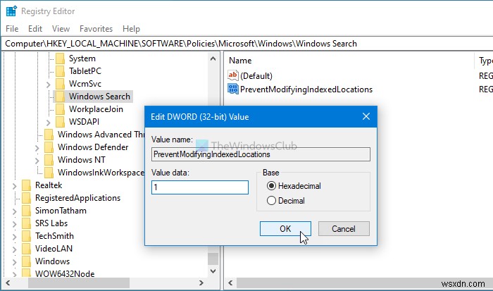 วิธีป้องกันไม่ให้ผู้ใช้แก้ไขตำแหน่งดัชนีการค้นหาใน Windows 10 