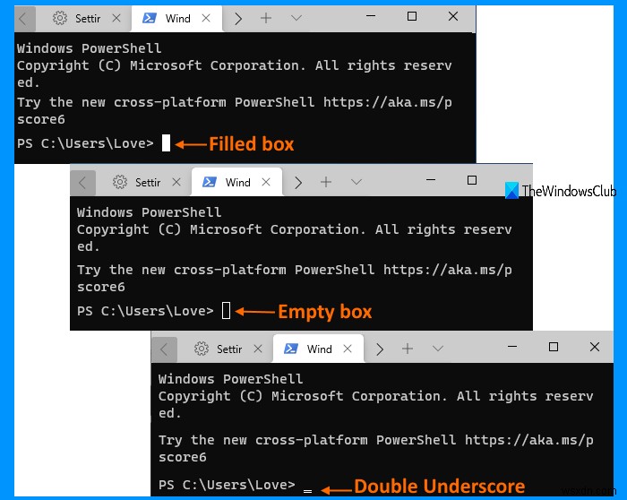 วิธีเปลี่ยนรูปร่างเคอร์เซอร์สำหรับโปรไฟล์ Windows Terminal 