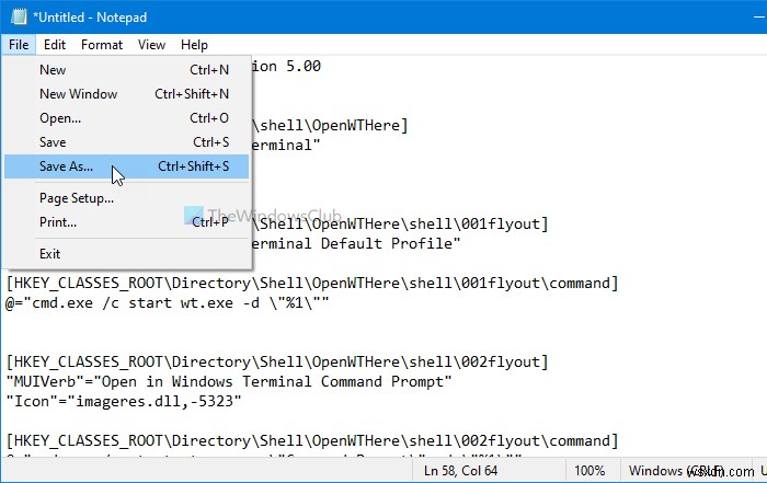 เพิ่ม Open Windows Terminal ใน Command Prompt รายการเมนูบริบทโปรไฟล์ PowerShell 