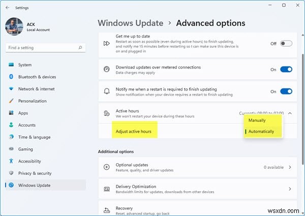 วิธีปรับ Active Hours ใน Windows 11/10 . โดยอัตโนมัติ 