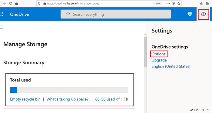 วิธีตรวจสอบพื้นที่เก็บข้อมูล OneDrive 