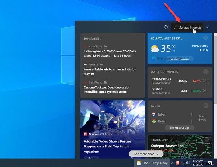 วิธีเพิ่มหรือลบหัวข้อเกี่ยวกับข่าวสารและความสนใจใน Windows 11/10 