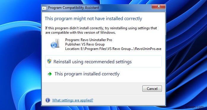 โปรแกรมนี้อาจติดตั้งไม่ถูกต้องใน Windows 