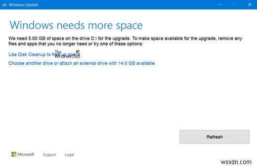 Windows ต้องการพื้นที่มากขึ้น:อัปเดต Windows 11/10 โดยใช้ที่จัดเก็บข้อมูลภายนอก 