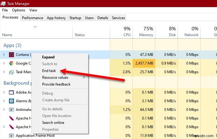 ไม่สามารถปิด Cortana บน Windows 10 