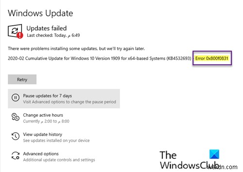 แก้ไขข้อผิดพลาด Windows Update 0x800f0831 