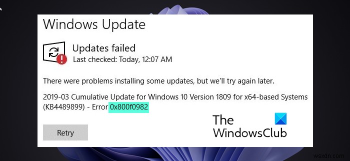 แก้ไขข้อผิดพลาด Windows Update 0x800f0982 