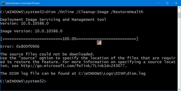 DISM ล้มเหลว ไม่พบไฟล์ต้นทาง ข้อผิดพลาด 0x800f081f หรือ 0x800f0906 ใน Windows 11/10 