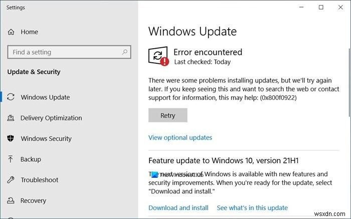 แก้ไขข้อผิดพลาด Windows Update 0x800F0922 