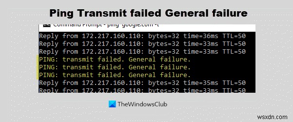 การส่ง Ping ล้มเหลว ข้อผิดพลาดความล้มเหลวทั่วไปใน Windows 11/10 
